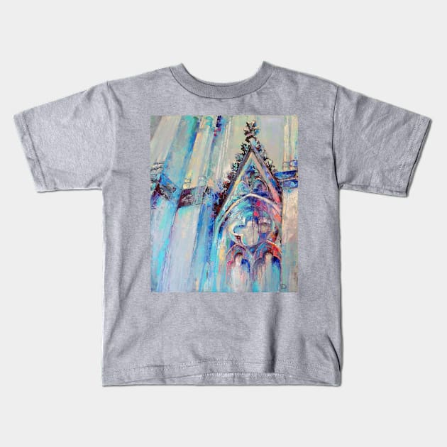 Gothic cathedral. Architectural colorful abstract with graphic silhouette. Oil painting in multicolored tones. Kids T-Shirt by MariDein